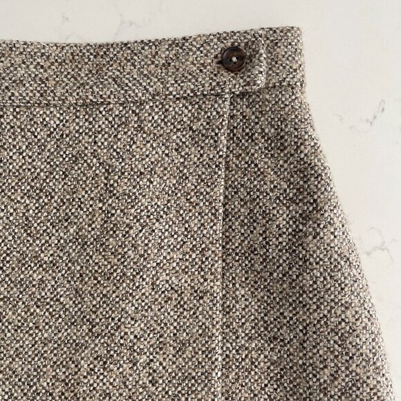 Brooks Brothers Classic Lined Tweed Wool Blend Wrap Skirt Brown Tan Cream Sz 8 - Picture 8 of 15